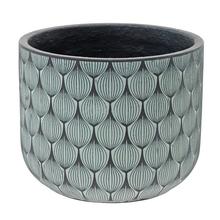 Zeleno-čierny keramický kvetináč s dekoratívnym vzorom.