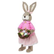 Zajačica s košíkom, ružová, slamová dekorácia.