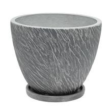 Tmavočierny kvetináč s miskou, priemer 37 cm, výška 30,3 cm.