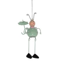 Záves lienka v zelenej a ružovej farbe s dáždnikom.