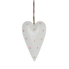 Biele kovové srdce s bodkami na zavesenie.