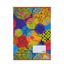 Pevný zošit 444, A4, 40 listový, 8mm linajkový s farebným vzorom.