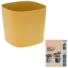 Obal Capri v ochre farbe, štvorcový dizajn, vyrobený z recyklovanej plastu.