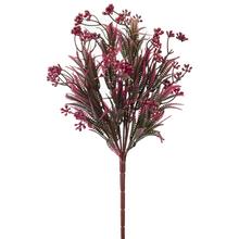 Umelé kvety v zelenej a fialovej farbe s metalickým efektom.