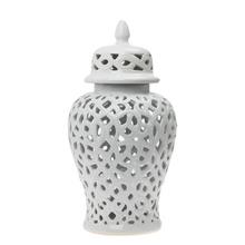 Keramický lampáš s poklopom, dierovaný, biely.