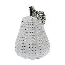 Strieborná keramická tekvica s textúrou.