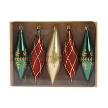 Sada plastových vianočných gúľ v zeleno-červeno-zlatej farbe.