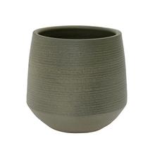 Zelený terakotový obal na kvetináč s jemnou textúrou.
