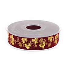 Bordová stuha s motívom hrozna, šírka 2,5 cm, dĺžka 10 m.