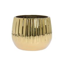 Zlatý keramický obal na kvetináče s lesklým povrchom.