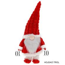 Červený textilný tról s dlhým klobúkom.