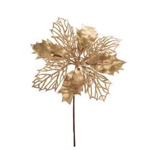 Umelá zlatá poinsettia s glitrom.