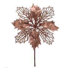 Umelá kvetina ruža/poinsettia medená glitter 16 cm.