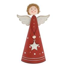 Vianočný anjel s hviezdou, červený plechový dekor.