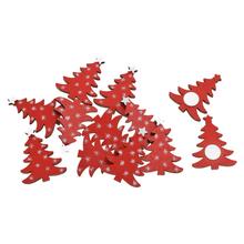 Červené drevené vianočné stromčeky na lepenie, balenie 12 kusov.