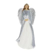 Dekoračný anjel so srdcom v sivobielej farbe.