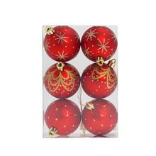 Sada červených vianočných gúľ s ornamentmi, 6 kusov.