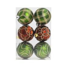 Sada vianočných gúľ v zeleno-medenej farbe, 6 kusov.