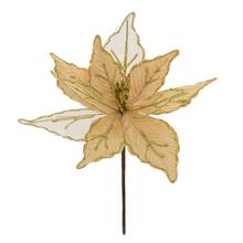 Zlatá vianočná ruža s ozdobnými detailmi.