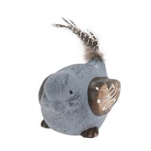 Keramický vtáčik s perím, modrý, 12x7x8 cm.