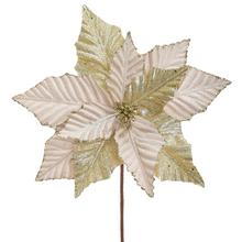 Umelá vianočná ruža v šampanskom odtieni s lesklými detailmi.