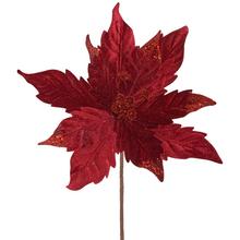 Umelá vianočná ruža v bordovej farbe s trblietkami.