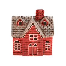 Červený domček s šedou strechou z porcelánu.