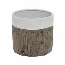 Obal na kvetináč s dreveným vzorom v hnedej a bielej farbe.