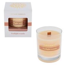 Sviečka VOŇ.V SKLE ORGANIC TWILIGHT WOODS v sklenenom obale.