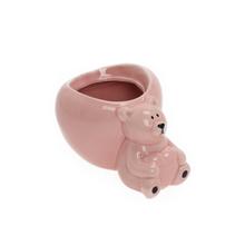 Ružový obal na kvetináče s medvedíkom.