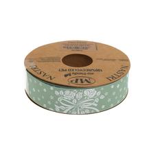 Zelená stuha s kvetinovým vzorom, 2,5cm x 20m.