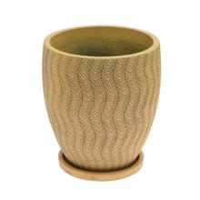 Kvetináč LALA v horčicovej farbe s vlnkovým vzorom.