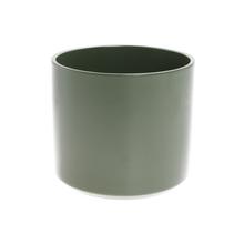 Jednofarebný keramický obal na kvety v zelenej farbe.