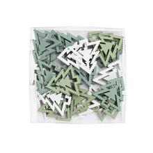 Drevené ozdoby stromček v bielej a zelenej farbe, mix 24 kusov.