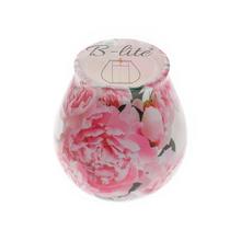 Repelentná sviečka ANTIMOSKYTO v sklenenom obale s kvetinovým vzorom.