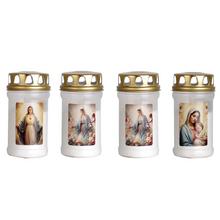 Náhrobné sviečky Kahanec plast s vrchnou pannou Mária v bielej farbe.