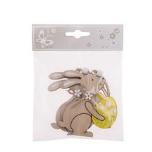 Drevený zajačik s vajcom, hnedý a žltý, sada 2 kusy.