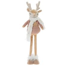 Ružový jeleň s hnedými teleskopickými nohami a bielym šálom.