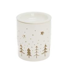 Biela aromalampa so vzorom stromov a hviezd.