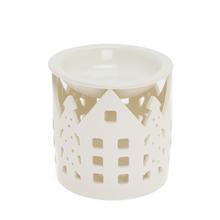 Biela aromalampa v tvare domčeka z porcelánu.