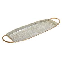 Hranatá strieborná tácka s dvoma uchami.