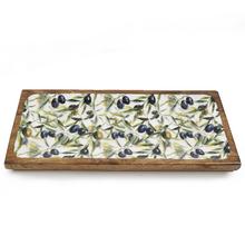 Smaltovaný podnos s olivovým vzorom.