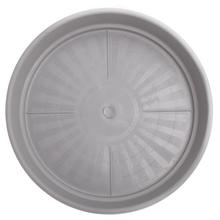 Sivá okrúhla miska pod kvetináč s priemerom 25 cm.