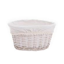 Biely oválny košík s látkovým vnútrom.