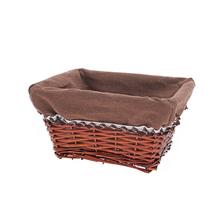 Obdĺžnikový košík tmavo hnedý s látkovým vnútrom.