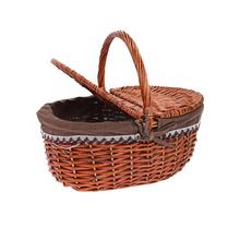 Prútený piknikový košík oválny tmavo hnedý s rúčkou.
