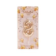 Tortová sviečka číslo 8 v zlatej farbe.