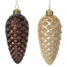 Matná sklenená vianočná ozdoba v tvare šišky, 2 farby.
