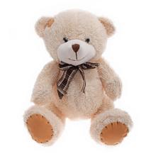 Plyšový medveď s mašľou a záplatou 27 cm béžový