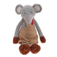 Plyšový myšák Lorenzo s hnedými rukávmi a nohavicami.